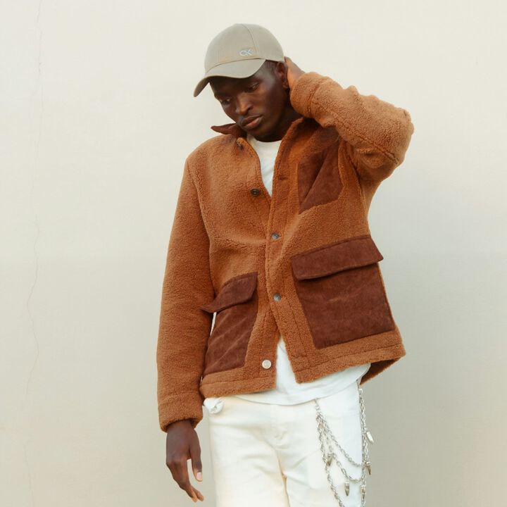 Textured Patch Sherpa Jacket