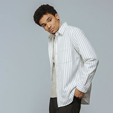 Layered Button-Up Overshirt,stripe, small image number 2
