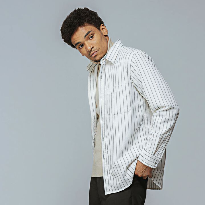 Layered Button-Up Overshirt,stripe, medium image number 2