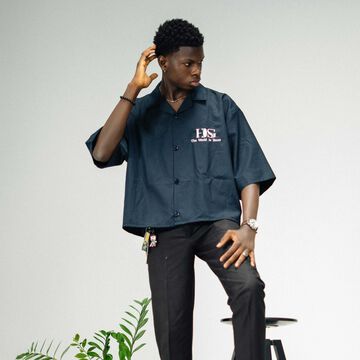 Graphic Button-Up Shirt,black, small image number 1