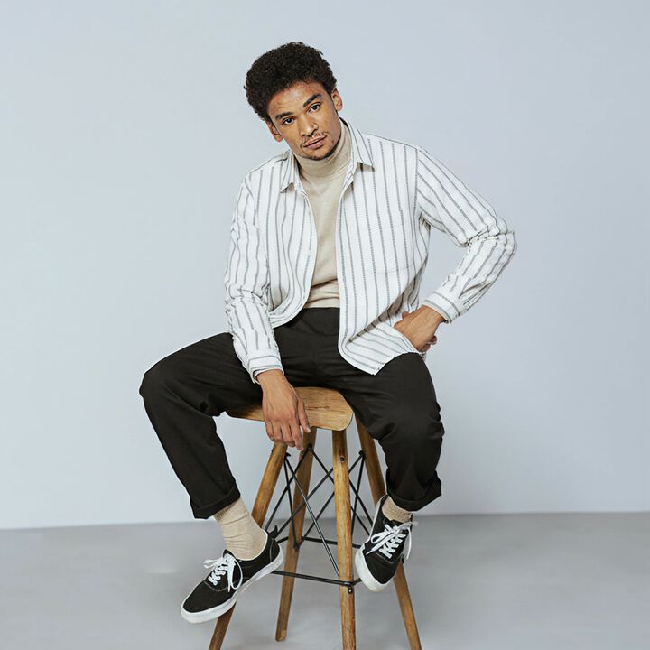 Layered Button-Up Overshirt,stripe, medium image number 1