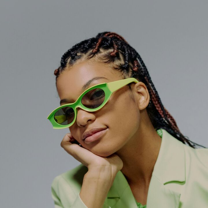 Geometric Frame Sunglasses,green, medium image number 1