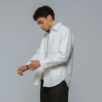 Layered Button-Up Overshirt,stripe, small image number 0