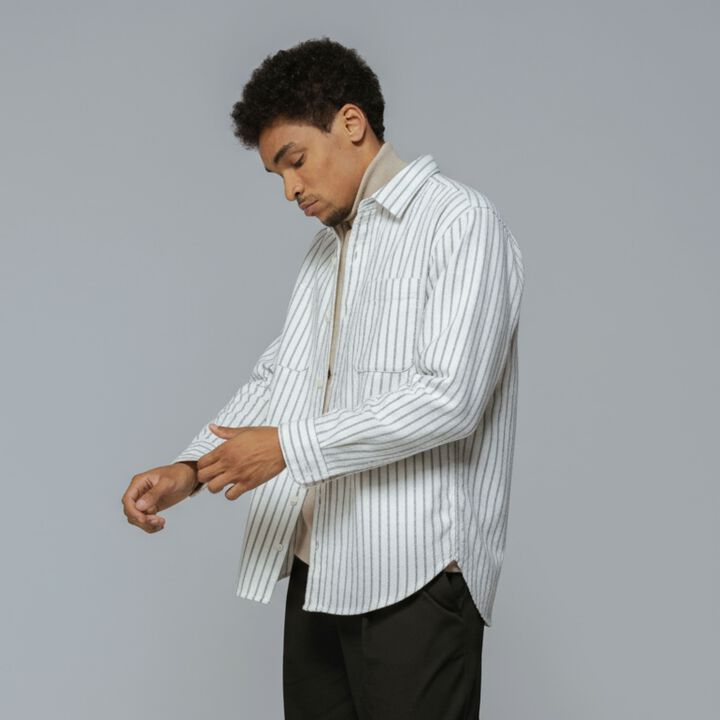 Layered Button-Up Overshirt,stripe, medium image number 0